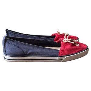 Tommy Hilfiger Red &‎ Blue Canvas Slip On Boat Shoes Loafers 7.5M